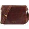 Kožená taška cez rameno Messenger double - Tuscany Leather Farba: Hnedá