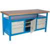 Pracovný stôl so skrinkou a 6 zásuvkami, v.85 x š.170 x h.68,5cm, RAL7035 sivá, RAL5015 modrá - Basic - 1 kus - 1 KS BASIC