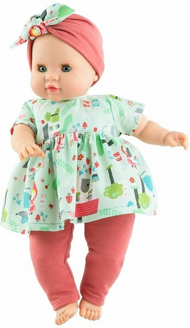 Paola Reina Realistické miminko holčička Patri v červených kalhotech Los Manus 36 cm