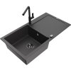Mexen Leo, 1-komorový granitový drez 900x500x190 mm a drezová batéria Flora, čierna škvrnitá, 6501-76-670401-70-B