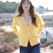 Blancheporte Zapínací sveter s výstrihom do "V" z recyklovaného polyesteru žltá