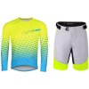 Force MTB ANGLE fluo-modrý cyklodres - dl. rukáv + Force STORM šedo-fluo cyklokraťasy - L