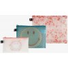 Loqi Smiley taštičky na zips 3 ks transparent milky blossom