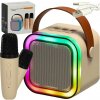 Ikonka Karaoke set 2 mikrofóny + prenosný reproduktor BLUETOOTH USB LED béžová