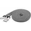 PremiumCord Kábel micro USB 2.0, A-B 2m, plochý textilný kábel, čierno-biely ku2m2ft
