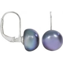 Jwl Jewellery náušnice s pravou kovovo modrou perlou JL0057