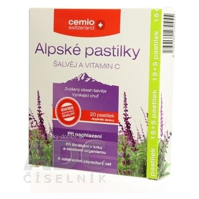 Cemio Alpské pastilky ŠALVIA A VITAMÍN C 1x20 ks