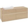 VILLEROY & BOCH Collaro závesná skrinka pod umývadlo na dosku (umývadlo vľavo), 4 zásuvky, s LED osvetlením, 1400 x 500 x 548 mm, Nordic Oak, C117B0VJ