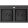 Mexen Hektor, 2-komorový granitový drez 800x480x205 mm, čierna škvrnitá, grafitový sifón, 6521802000-76-B