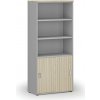 Kombinovaná kancelárska skriňa PRIMO GRAY, zasúvacie dvere na 2 poschodia, 800 x 420 x 1781 mm, sivá/dub prírodný