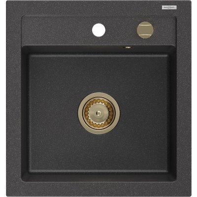 MEXEN/S MEXEN/S - Vito Vito granitový drez 1-miska 520x490 mm, čierna kropenatá, + zlatý sifón 6503521000-76-G