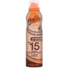 Malibu Continuous Spray Bronzing Oil Coconut SPF15 vodoodolný opaľovací olej v spreji na bronzové opálenie 175 ml