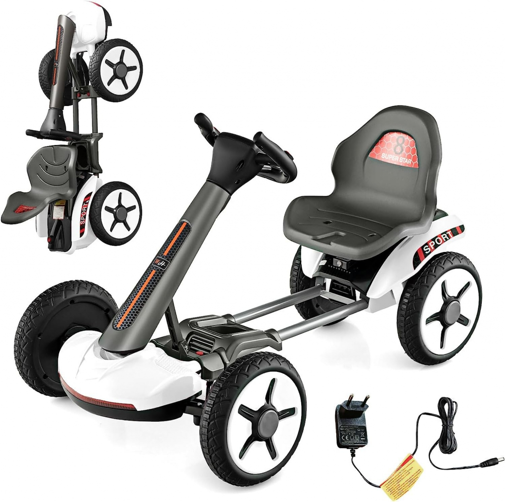 COSTWAY 12V detská elektrická motokára s LED svetlami motokára s volantom a sedadlom nastaviteľným do 2 polôh vrátane držiaka na nápoje štartovanie pomocou tlačidla ON pre deti od 2