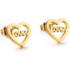 MSPERK Náušnice srdiečko zlatej farby s nápisom Love