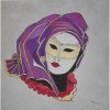 Masky-Karneval 4,Marta Augustínska,originálny,ručne maľovaný obraz M (do veľkosti 65x65cm) Fialová