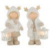 Polyresinová vianočná dekorácia chlapčeka alebo dievčatka v bielo-krémovom farebnom prevedení s lampášom na čajovú sviečku 17 x 13 x 33 cm Jolipa 42335