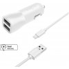 Set autonabíjačky FIXED s 2xUSB výstupom a USB/Lightning kábla, 1 meter, MFI certifikácia, 15W Smart Rapid Charge, biela