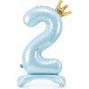 PartyDeco Balónik fóliový stojacie číslo 2 s korunkou svetlo modrý 84 cm