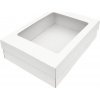 Darčeková krabička 330x230x90/40 mm, dno + veko s priehľadným okienkom, biela