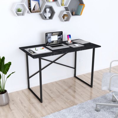 en.casa® Písací stôl 'Tjeldsund' 120 x 60 x 75 cm mramor, čierny