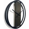 Nástenný okrúhly dubový hodinový strojček LOFT OVAL wenge 50 cm, tichý do obývacej izby, čierny