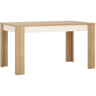 Tempo Kondela Jedálenský stôl LYOT03, rozkladací, dub riviera/biela s extra vysokým leskom, 140-180x85 cm, LEONARDO