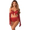 Obsessive Rossay Red 4-pcs Crotchless Set Red S/M