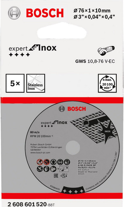 Rezný kotúč BOSCH 76mm Expert for Inox, 5 ks