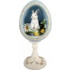 Clayre & Eef Bielo-modré vajíčko na podstavci s králikom a kvetmi - 13*12*28 cm