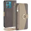 Peňaženkové kožené puzdro Crossbody Litchi na Motorola Edge 40 Neo - Šedá