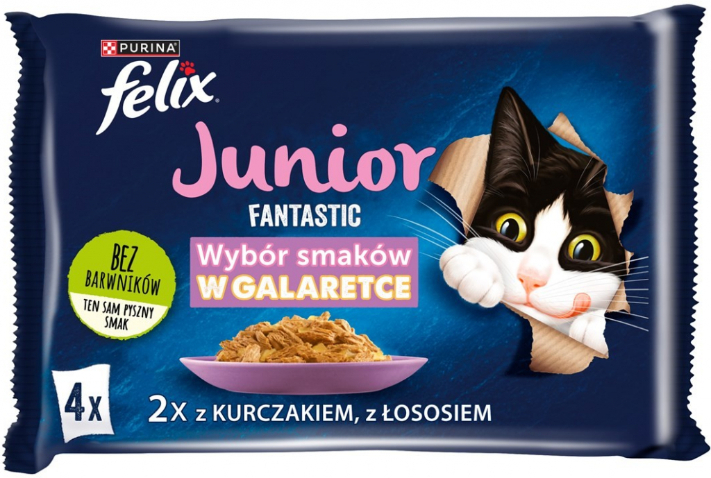 Felix fanstastic junior s kuracím mäsom a lososom 4 x 85 g