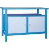 Dielenský pracovný stôl GD, smrek + buková preglejka, 2 skrinky, 1190 x 600 x 850 mm, modrá