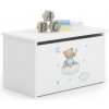 Truhlica na hračky Daria biela s potlačou Modrý Medvedík
