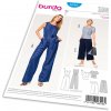 Strih Burda 6516 - Overal a nohavice so širokými nohavicami, top peplum