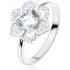 Šperky eshop - Prsteň, striebro 925, ligotavý kvet, brúsený číry zirkón, hladké ramená HH2.17 - Veľkosť: 54 mm
