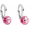 Strieborné náušnice visiace s kryštálmi Swarovski ružové okrúhle 31230.3