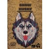 Vyrezávané drevené puzzle Snežný husky A3