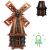 MKSTOR Drevený Solárny veterný mlyn záhradný otočný dekoračný 100cm s LED osvetlením, Tik-Antracit
