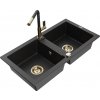 MEXEN/S MEXEN/S - Mario granitový drez 2-bowl vrátane batérie Flora, čierna/strieborná metalík 6504-73-670401-57-G