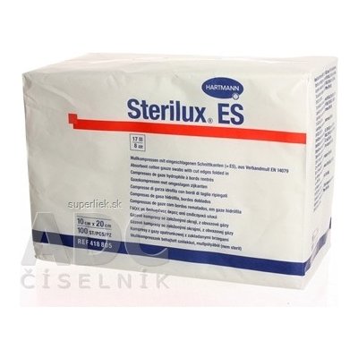 STERILUX ES kompres nesterilný so založenými okrajmi 17 vlákien 8 vrstiev (10cmx20cm) 1x100 ks, 4052199512525