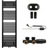 CERANO - Kúpeľňový radiátorový set Lincoln - kombinované vykurovanie, termo tyč - stredové pripojenie 50 mm - 484W - čierna matná - 1600x500 mm CER-663379