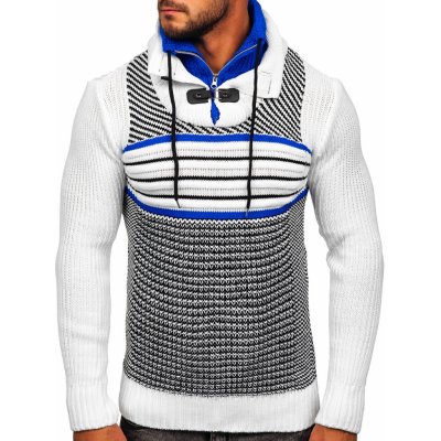 Bolf hrubý pánsky sveter so stojačikovým golierom 2000 biely