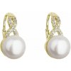 Pozlátené náušnice visiace s bielou riečnou perlou a zirkónmi 21048.1 Au plating