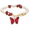 Nefertitis Biele perly náramok s červeným jaspisom a motýľom NF36872 - obvod cca 19 cm