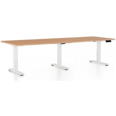 Rauman Výškovo nastaviteľný stôl OfficeTech Long, 240 x 80 cm biela podnož buk