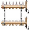 HPW® Mosadzný rozdeľovač pre podlahové vykurovanie s prietokomermi, termoregul. ventilmi a automatickým odvzdušnením okruhy: 7 okruhov