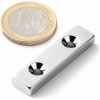 SOLLAU Neodymový magnet hranol 40x10x5 mm s dírou 2xM3.5, N40, ponikelovaný