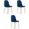 Set troch jedálenských stoličiek PADVA zamatové modré / hnedé nohy (3 ks)