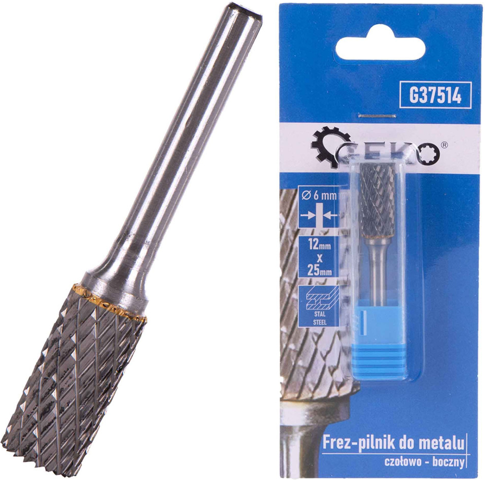 Technická fréza valcová čelná 12 x 25 mm, dĺžka 66 mm, stopka 6 mm, karbid wolfrámu, GEKO
