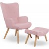 Kreslo ušiak CORDU + taburet — masív, látka, prírodná / ružová